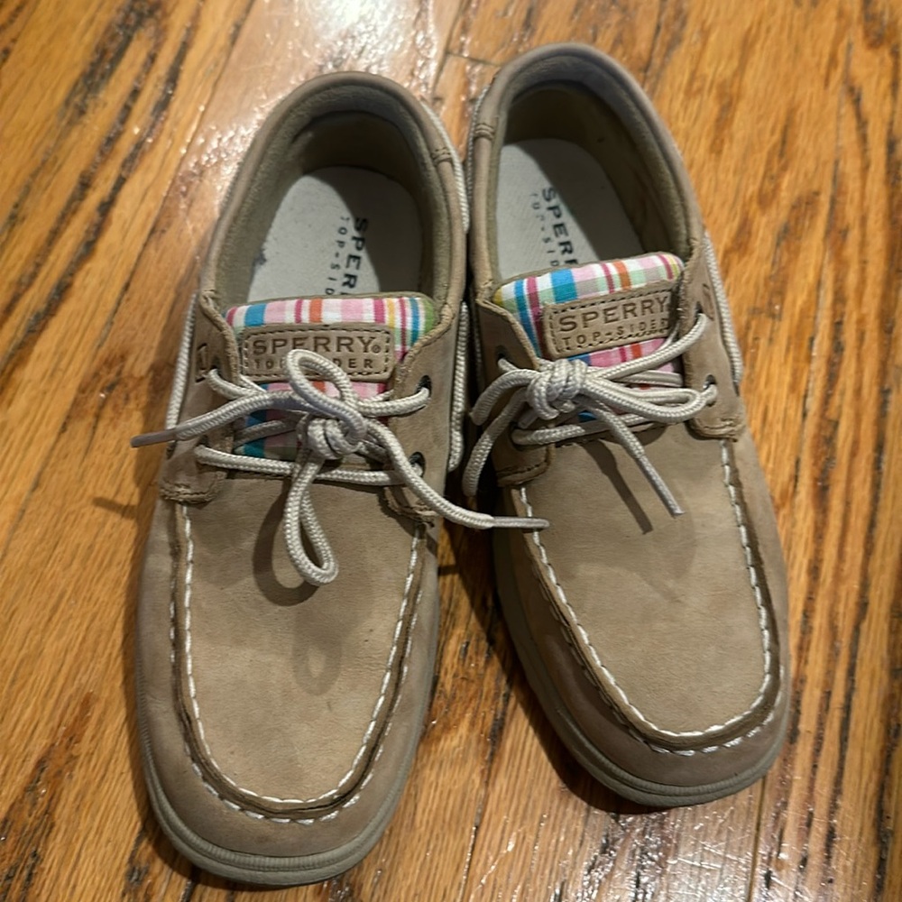 Sperry Topsider Intrepid Girl's Boat Deck Shoes Size 2 Tan Plaid YG41003A